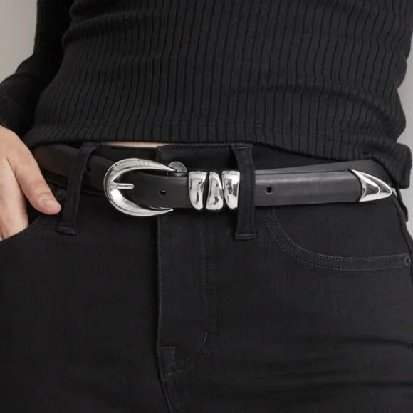 NWOT! Madewell Triple Metal Keeper Black Belt - Picture 2 of 3